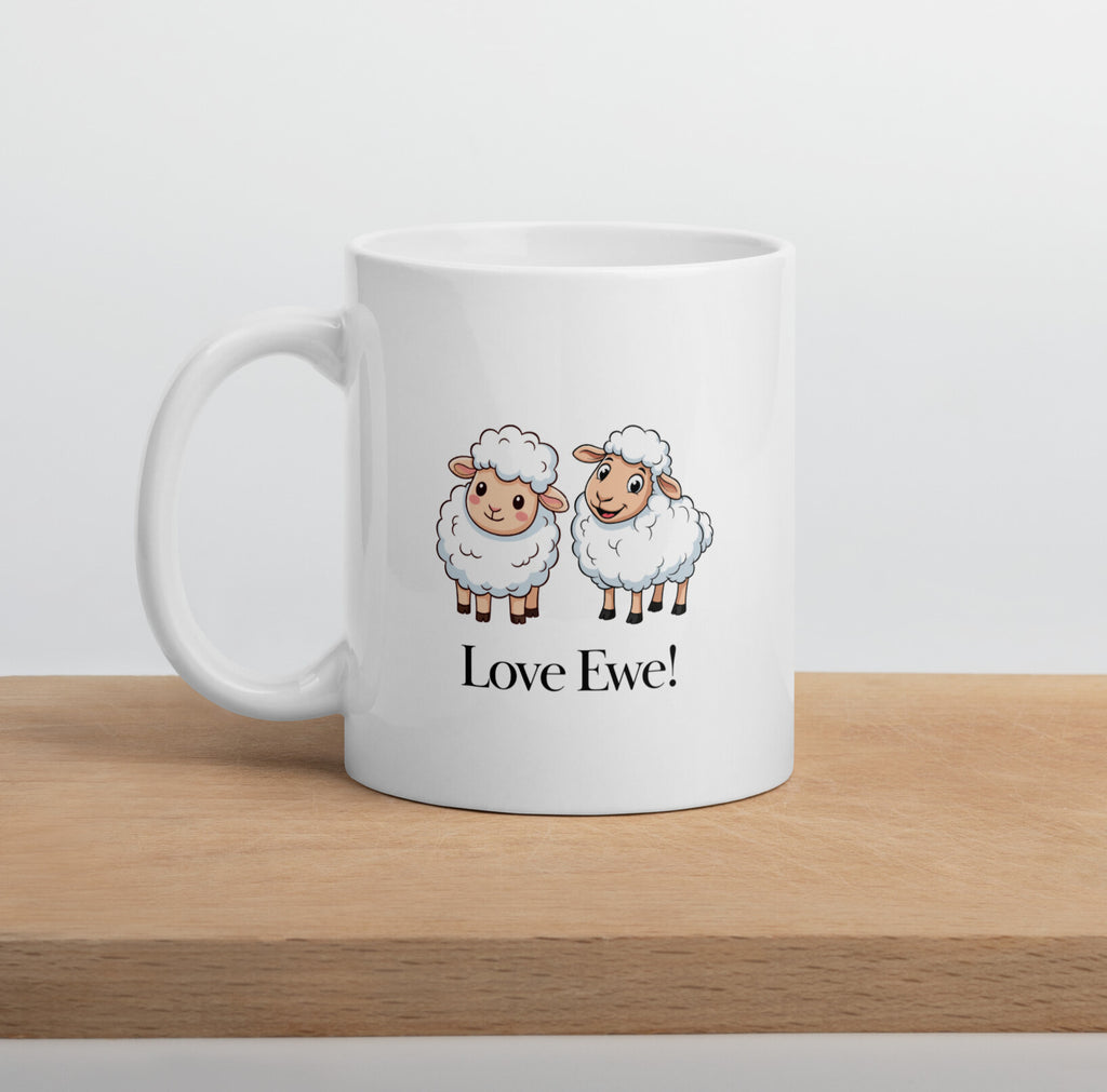 Love Ewe Sheep Mug, Cute Valentines Gift for Wife, Husband, Partner, Girlfriend or Boyfriend