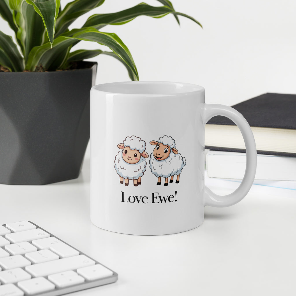 Love Ewe Sheep Mug, Cute Valentines Gift for Wife, Husband, Partner, Girlfriend or Boyfriend